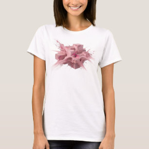 Elegant Pink Abstract Cubes Artistic Motif T-Shirt