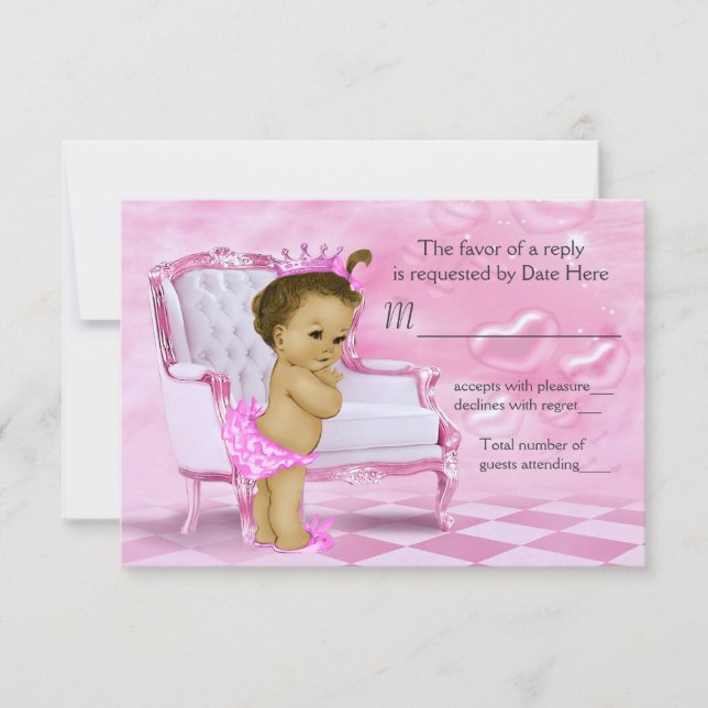 Elegant Pink African American Baby Shower RSVP (Front)