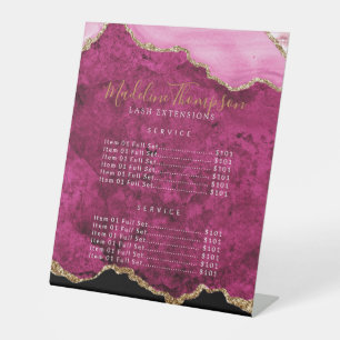 Elegant Pink Agate Geode Marble Services Price Pedestal Sign
