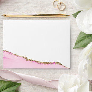 Elegant Pink Agate Stone Gold Glitter Wedding Enve Envelope
