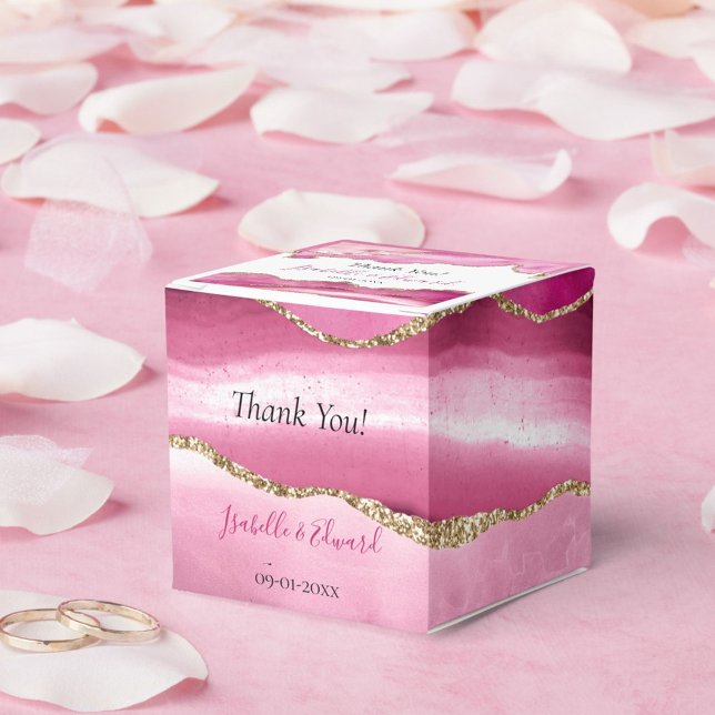 Elegant Pink Agate Stone Gold Glitter Wedding  Favour Box (Creator Uploaded)