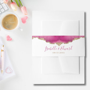 Elegant Pink Agate Stone Gold Inlay Border Wedding Invitation Belly Band