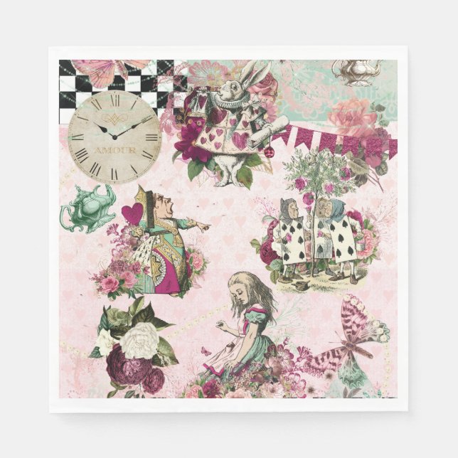 Elegant pink Alice in Wonderland Napkin (Front)