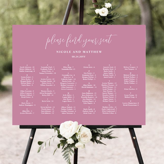 Elegant Pink Alphabetical Wedding Seating Chart (Creator Uploaded)