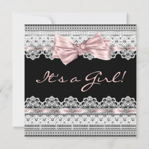 Elegant Pink and Black Baby Girl Shower Invitation
