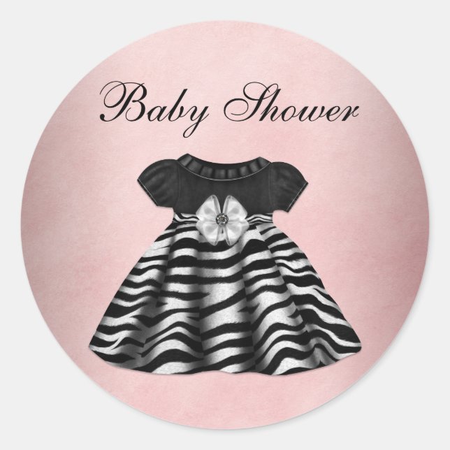 Elegant Pink and Black Baby Shower Stickers (Front)