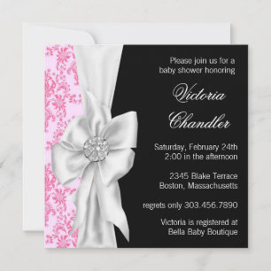 Elegant Pink and Black Damask Baby Girl Shower Invitation
