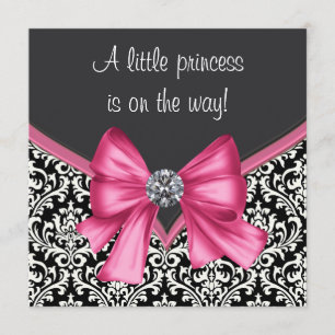 Elegant Pink and Black Damask Baby Shower Invitation