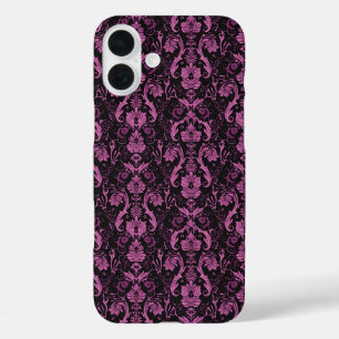 Elegant Pink and Black Damask - Vintage Baroque iPhone 16 Plus Case
