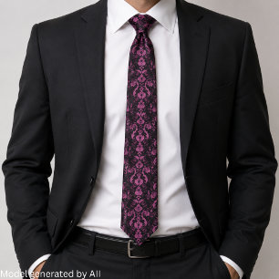 Elegant Pink and Black Damask - Vintage Baroque Tie