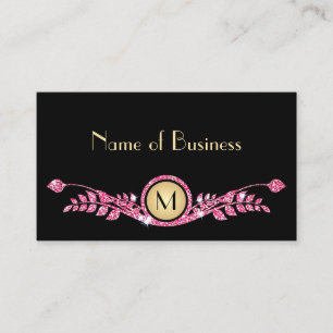 Elegant Pink and Black Faux Glitz Floral Monogram Business Card