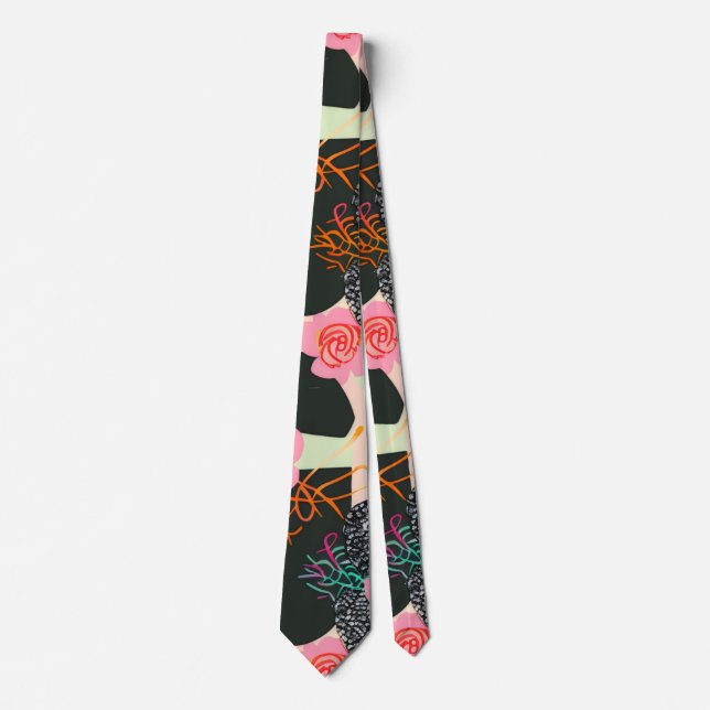 Elegant Pink and Black Floral Pattern Tie (Front)