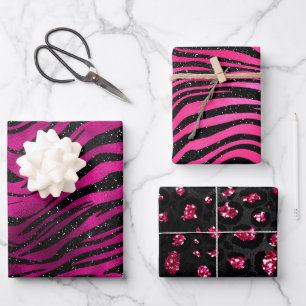 Elegant Pink and Black Glitter Glamourous Patterns Wrapping Paper Sheet