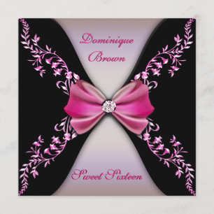 Elegant Pink and Black Invite with Diamond Bow