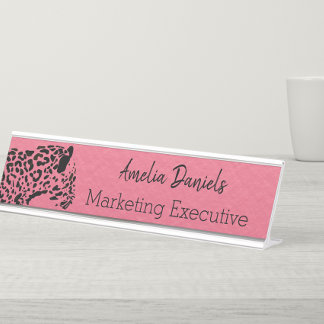Elegant Pink and Black Jaguar Desk Name Plate