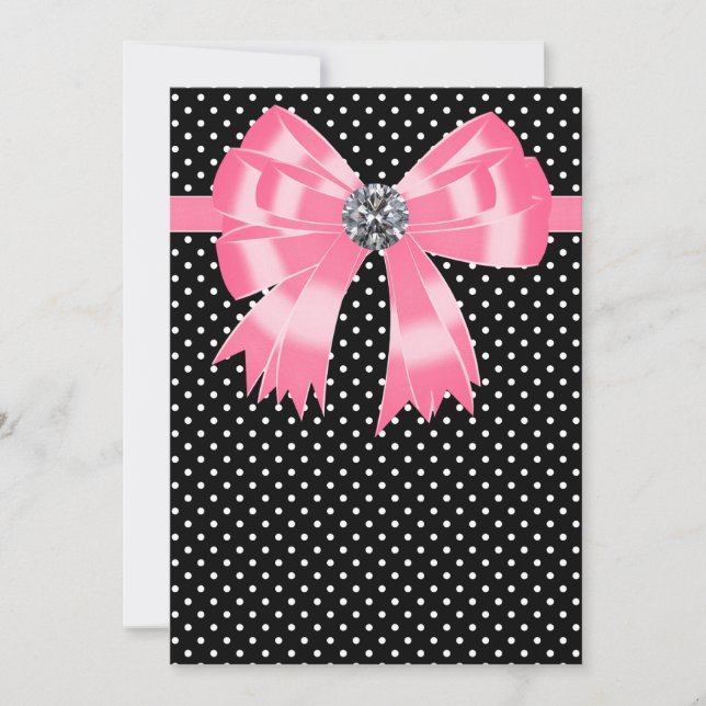 Elegant Pink and Black Polka Dot Invitation (Front)