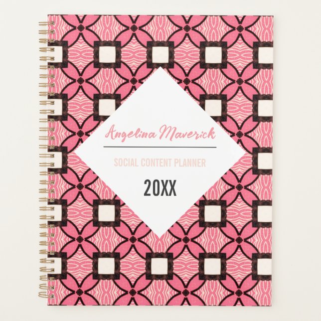 Elegant Pink and Black Retro Pattern Planner (Front)