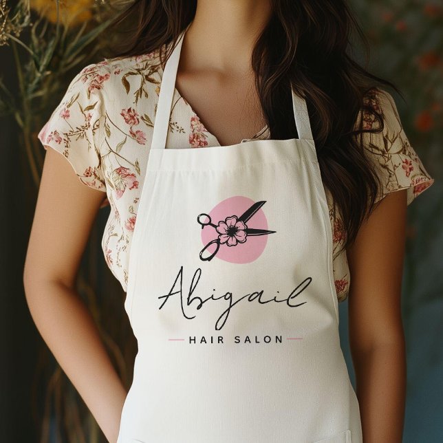 Elegant Pink and Black Scissors Hair Stylist Salon Apron (Creator Uploaded)