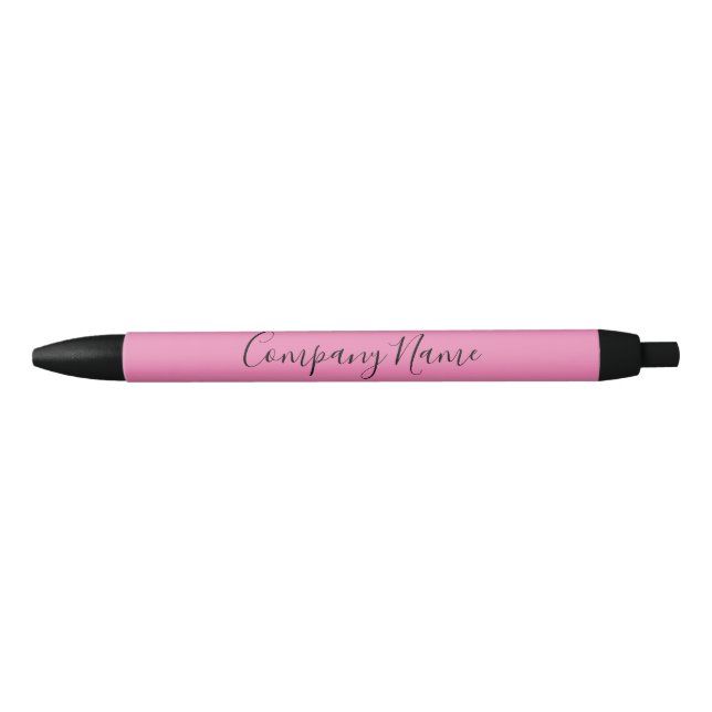 Elegant Pink and Black Script Company Name Text Ink Pen (Front)