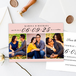 Elegant Pink and Black Wedding Photo Collage Save The Date
