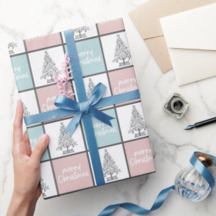 Elegant Pink and Blue Christmas Pattern Wrapping Paper