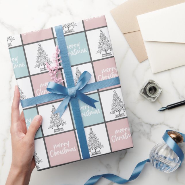Elegant Pink and Blue Christmas Pattern Wrapping Paper (Gifting)