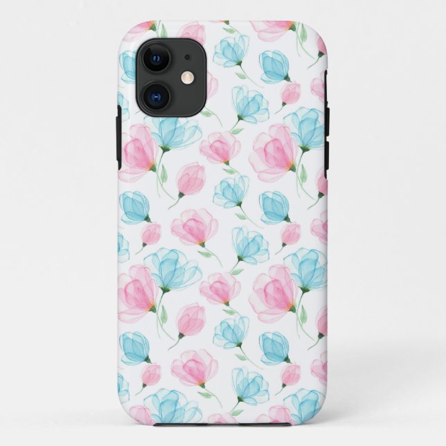 Elegant Pink and Blue Floral Pattern  Case-Mate iPhone Case (Back)