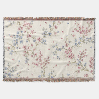 Elegant Pink and Blue Floral Pattern Throw Blanket