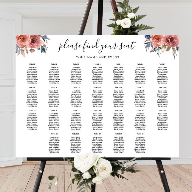 Elegant Pink and Blue Floral Seating Chart Sign (Creator Uploaded)