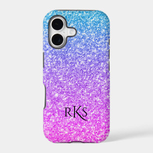 Elegant Pink And Blue Glitter Print Monogram