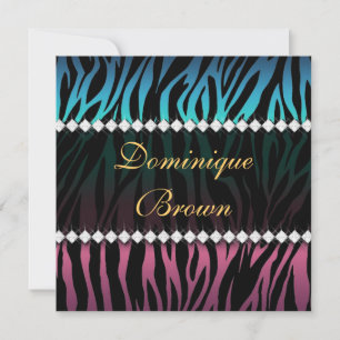 Elegant Pink and Blue Jewelled Zebra Invite