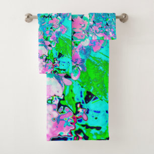 Elegant Pink and Blue Limelight Hydrangea Bath Towel Set