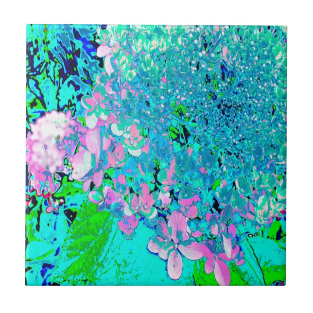 Elegant Pink and Blue Limelight Hydrangea Ceramic Tile (Front)