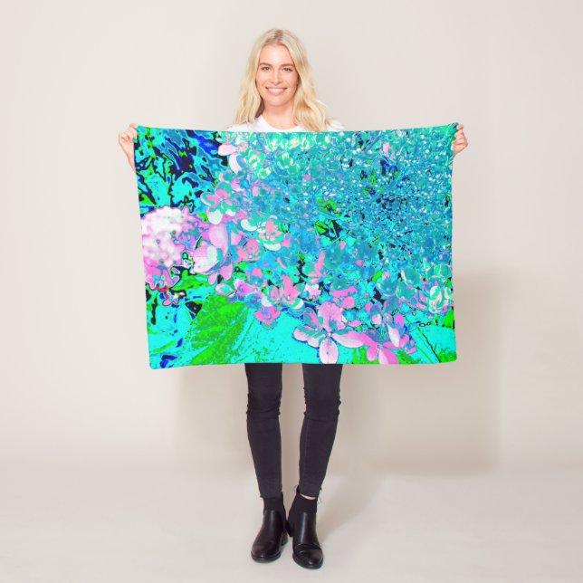 Elegant Pink and Blue Limelight Hydrangea Fleece Blanket (In Situ)