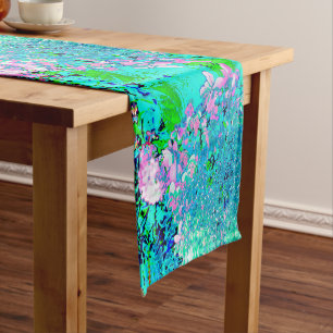 Elegant Pink and Blue Limelight Hydrangea Long Table Runner