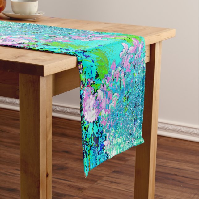 Elegant Pink and Blue Limelight Hydrangea Long Table Runner (In Situ)