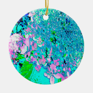 Elegant Pink and Blue Limelight Hydrangea Macro Ceramic Ornament