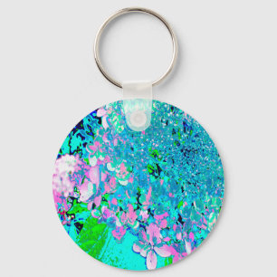 Elegant Pink and Blue Limelight Hydrangea Macro Key Ring