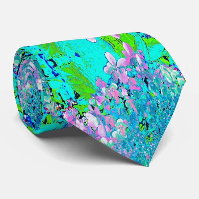 Elegant Pink and Blue Limelight Hydrangea Tie (Rolled)