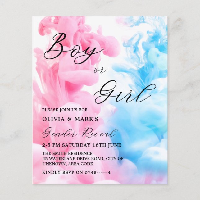 Elegant Pink and Blue Smoke Gender Reveal Party (Front)
