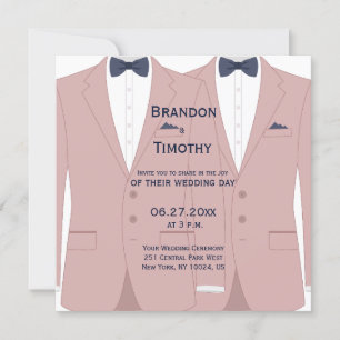 Elegant Pink And Blue Square Gay Wedding Invites