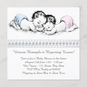 Elegant Pink and Blue Twin Baby Shower Invitation