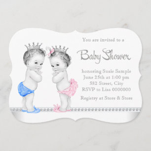 Elegant Pink and Blue Twins Baby Shower Invitation