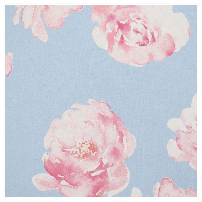 Elegant Pink And Blue Watercolor Floral Pattern Fabric (Swatch)