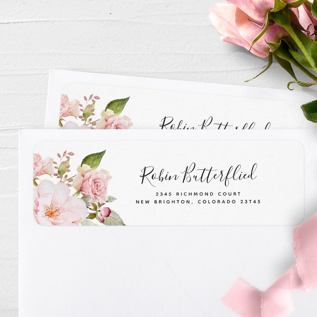 Elegant Pink and Blush Floral Return Address Label (Creator Uploaded)
