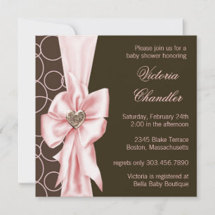 Elegant Pink and Brown Baby Girl Shower Invitation