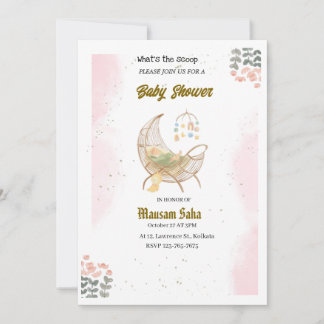 Elegant Pink and Brown Baby Shower Invitation Card