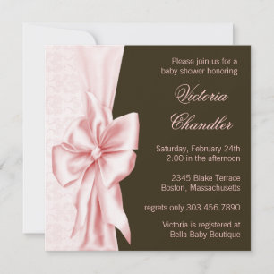 Elegant Pink and Brown Damask Baby Girl Shower Invitation