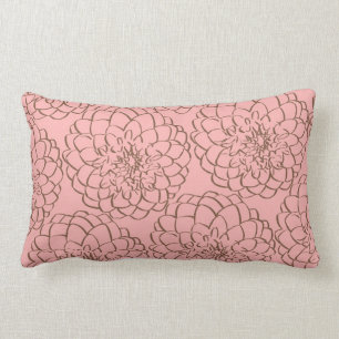 Elegant Pink and Brown Flower Sketch Drawing Lumbar Cushion