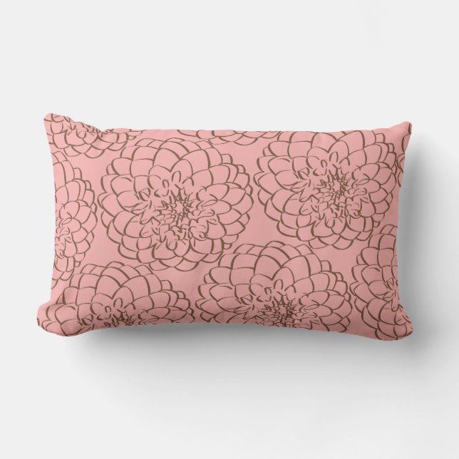 Elegant Pink and Brown Flower Sketch Drawing Lumbar Cushion (Front)